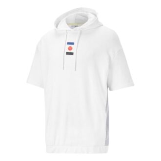 Decor 8 Kortärmad Hoodie ”Vit Röd Blå”