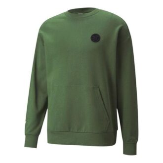 Enfärgad Logotyp Rund Halsad Tröja Långärmad Unisex Grön
