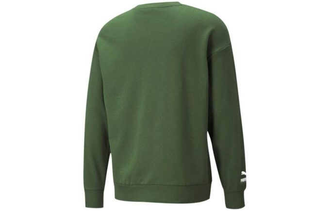 Enfärgad Logotyp Rund Halsad Tröja Långärmad Unisex Grön