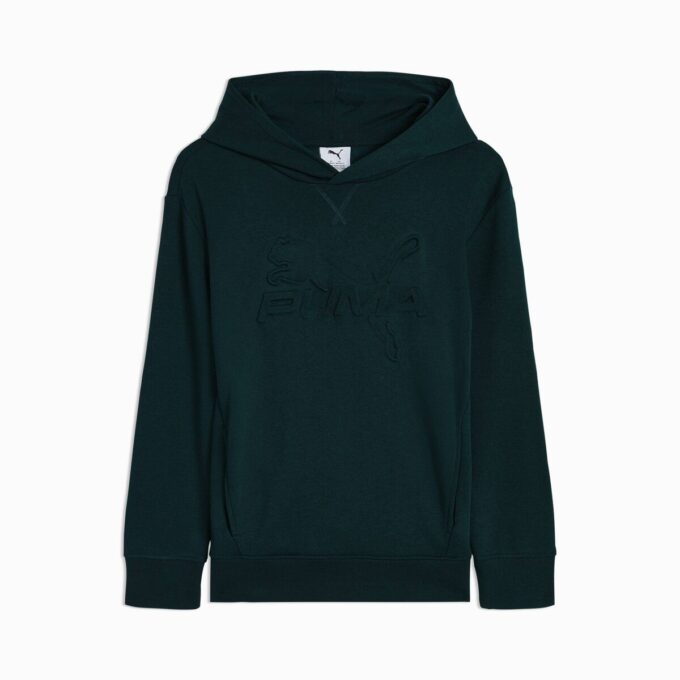 Essentials präglad stor barnhuvtröja i bomullsfleece Essentials präglad stor barnhuvtröja i bomullsfleece