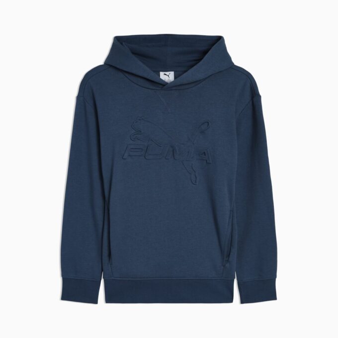 Essentials präglad stor barnhuvtröja i bomullsfleece Essentials präglad stor barnhuvtröja i bomullsfleece