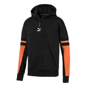 Färgblockerad hoodie med halv dragkedja ”Svart Orange Vit”