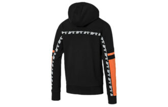 Färgblockerad hoodie med halv dragkedja ”Svart Orange Vit”