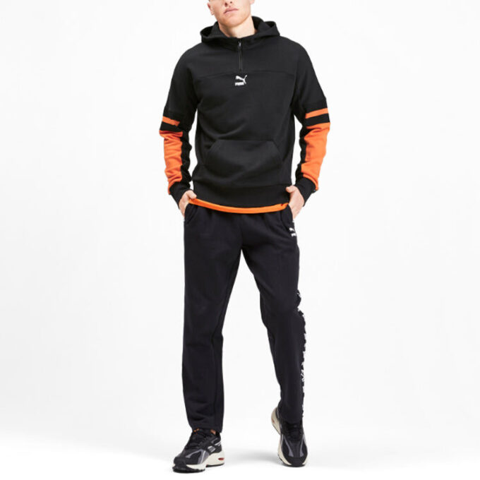 Färgblockerad hoodie med halv dragkedja ”Svart Orange Vit”