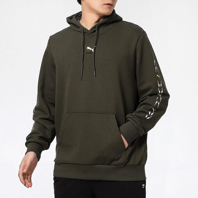 Grafisk Hoodie ”Olivgrön Vit”