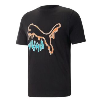 Grafisk smält katt-t-shirt ”Svart”