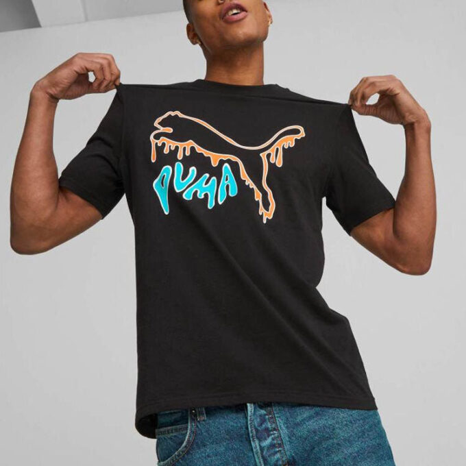 Grafisk smält katt-t-shirt ”Svart”