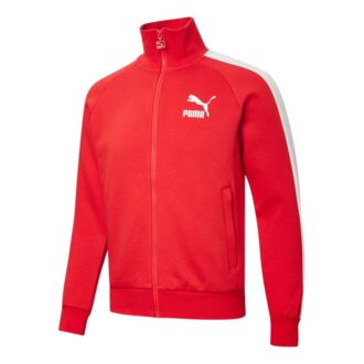 Herr PUMA Logo Mönster Dragkedja Stickad Jacka Röd