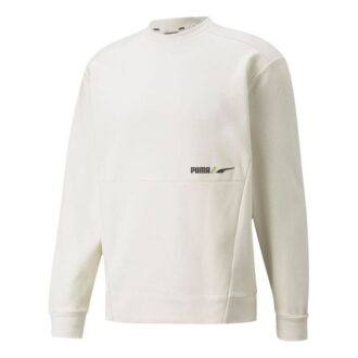 Herr PUMA Winterized Crew Logo Enfärgad Fleecefodrad Sportstickad Rundhalsad Tröja Vit