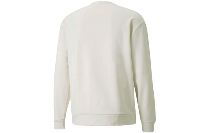 Herr PUMA Winterized Crew Logo Enfärgad Fleecefodrad Sportstickad Rundhalsad Tröja Vit