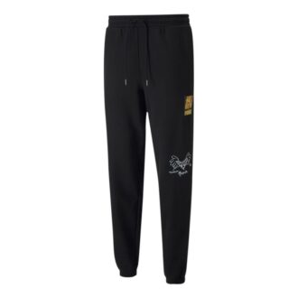 Herr PUMA x BRITTO Crossover Casual Andningsbara Sport Stickade Långbyxor Svarta