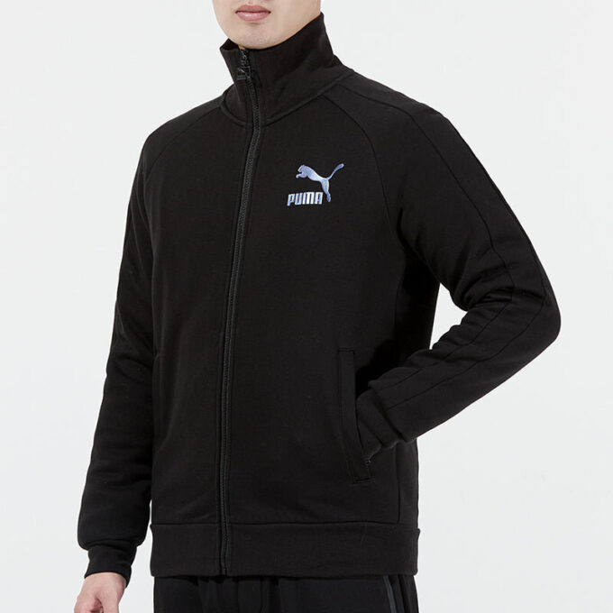Ikonisk T7 Retro-logotyp Sportjacka med stående krage Svart