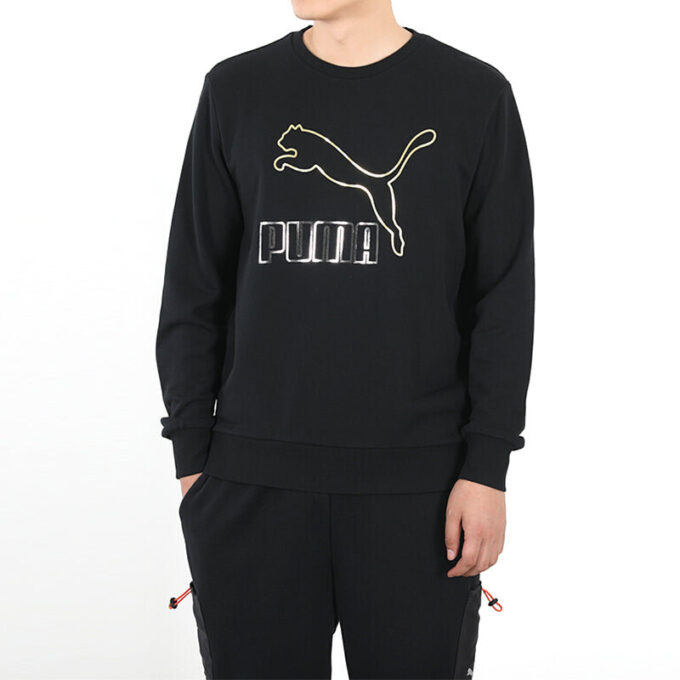 Klassiker Tryckt Fleece Tröja Herr Svart/Guld