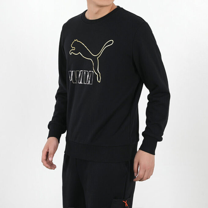 Klassiker Tryckt Fleece Tröja Herr Svart/Guld