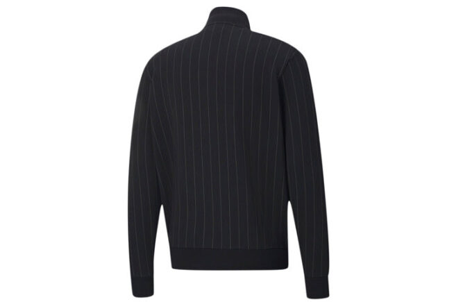 Kritstripig Träningströja Randig Fleecefodrad Stand Collar Dragkedja Jacka Svart