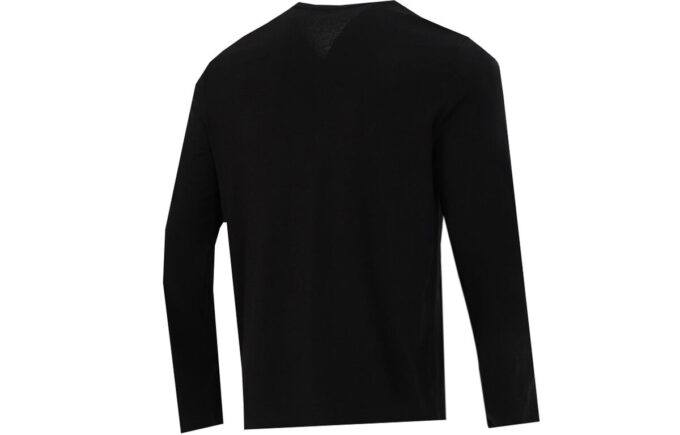 Logotyptryck Träning Sport Andningsbar Rund Hals Långärmad T-shirt Herr Svart