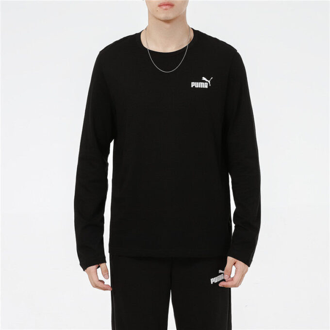 Logotyptryck Träning Sport Andningsbar Rund Hals Långärmad T-shirt Herr Svart