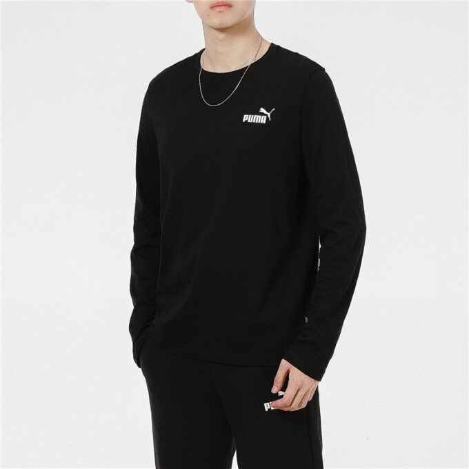 Logotyptryck Träning Sport Andningsbar Rund Hals Långärmad T-shirt Herr Svart