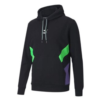 Logotyptryckt tröja med huva i fleece Herr Svart