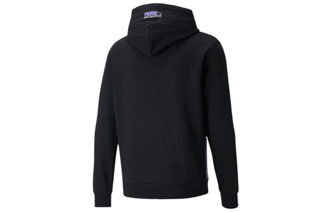 Logotyptryckt tröja med huva i fleece Herr Svart