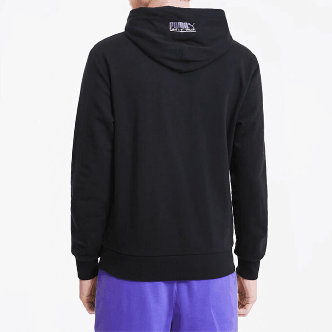 Logotyptryckt tröja med huva i fleece Herr Svart