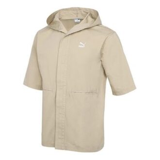 Lös, huvad, casual, sportig, kortärmad jacka ”Beige”