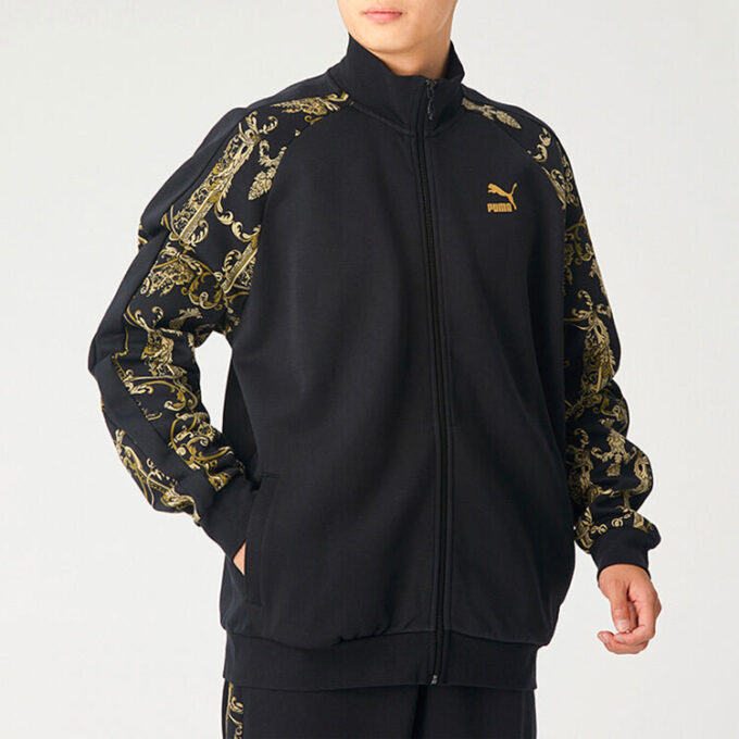Luxe Aop Track Heldragkedja Med Logotyp Tryckt Sportjacka Herr Svart/Guld