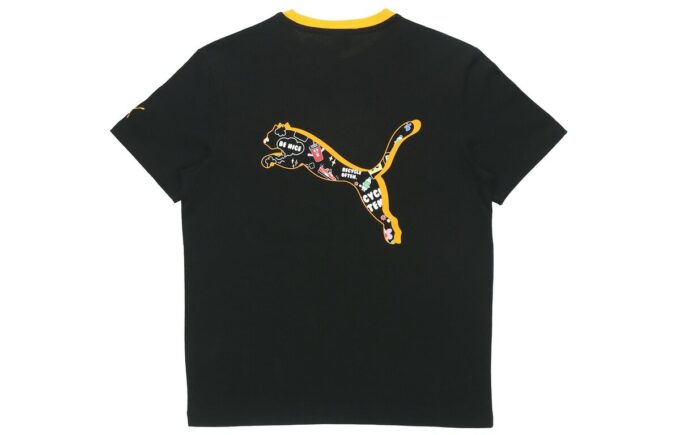 Medvetenhetslogotyp Broderad Tryck Sport Lös Rund Hals Kortärmad Svart