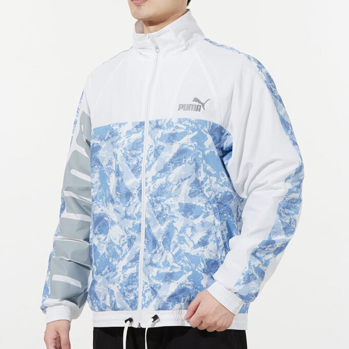 Mountain Aop Windbreaker Vävd Sportjacka med Logotyp Vit