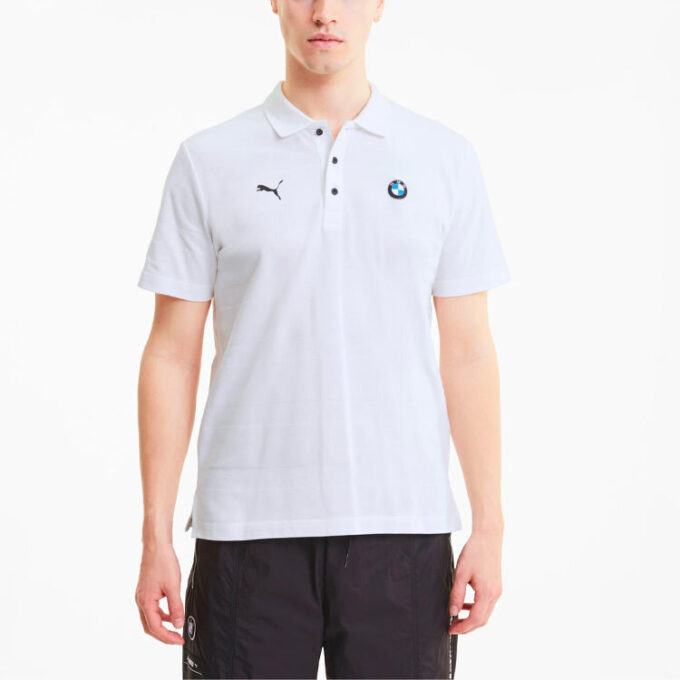 PUMA x BMW Motorsport Randig Kortärmad Pikétröja ”Vit Svart”