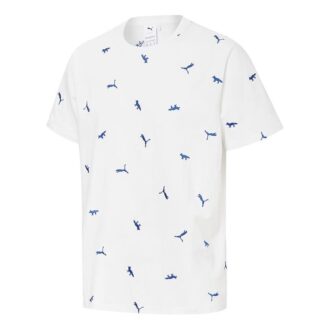 PUMA x Maison Kitsune Crossover Aop T-shirt Broderad Logotyp Sport Rund Hals Kortärmad Vit