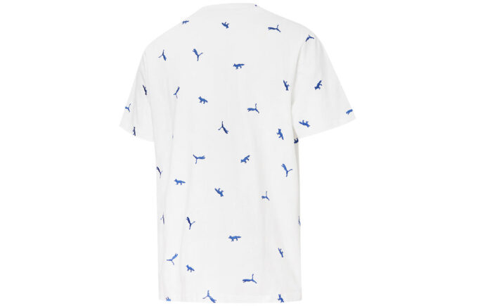 PUMA x Maison Kitsune Crossover Aop T-shirt Broderad Logotyp Sport Rund Hals Kortärmad Vit