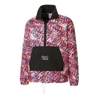 PUMA x Mr Doodle Crossover Graffiti Tryck Kontrasterande Färger Kofta Stand Collar Jacka Röd