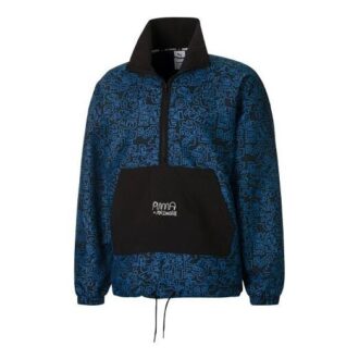 PUMA x Mr Doodle Crossover Graffiti Tryck Kontrastfärgade Kofta Stand Collar Jacka Blå