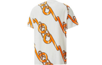 PUMA x PRONOUNCE Unisex T-shirt med grafisk design, korsad kedjetryck, Athleisure, casual, sport, kortärmad, krämig vit