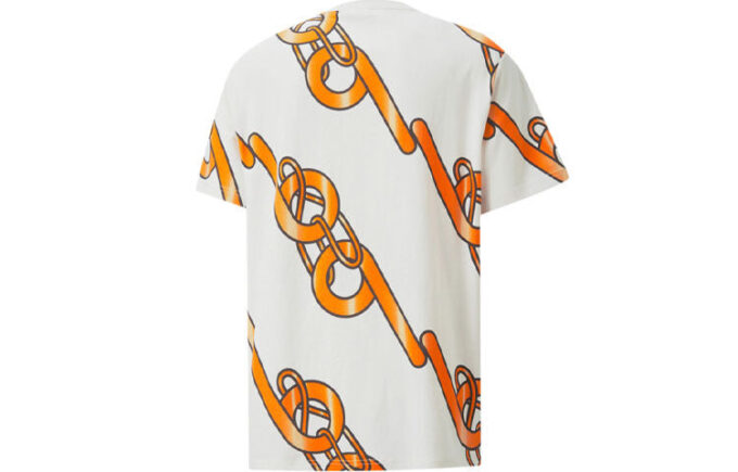PUMA x PRONOUNCE Unisex T-shirt med grafisk design, korsad kedjetryck, Athleisure, casual, sport, kortärmad, krämig vit