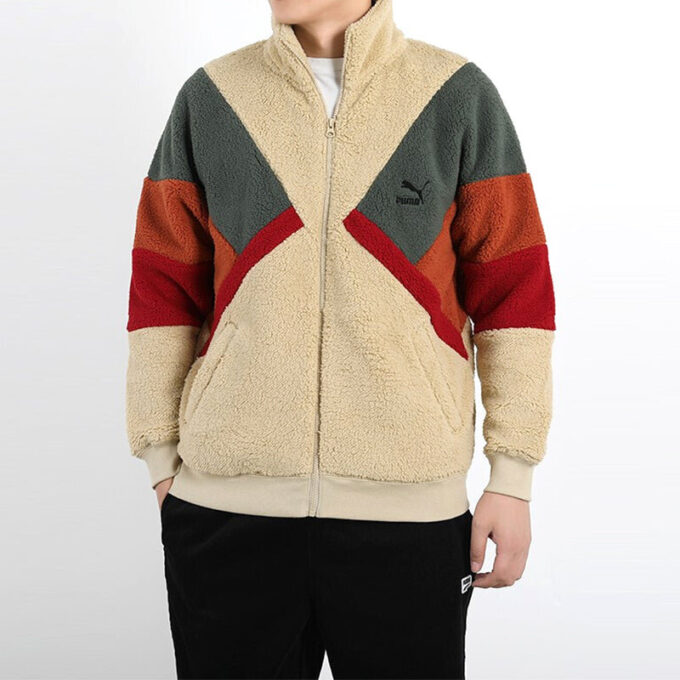 Retro Block Sherpa Jacka ”Brun Röd Grön”
