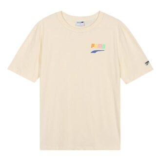 Sport Alfabet Tecknat Tryck Rund Hals Kortärmad Beige