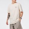 Sport Alfabet Tecknat Tryck Rund Hals Kortärmad Beige