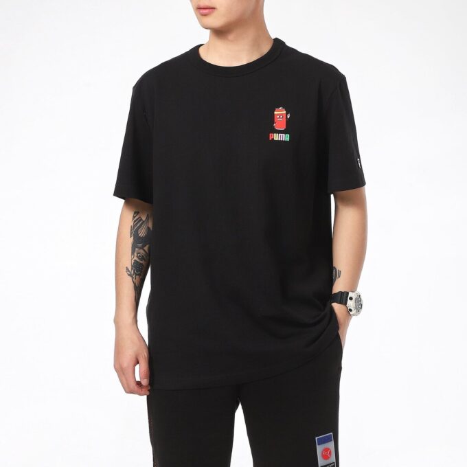 Sport Alfabet Tryck Rund Hals Kort Ärm Svart