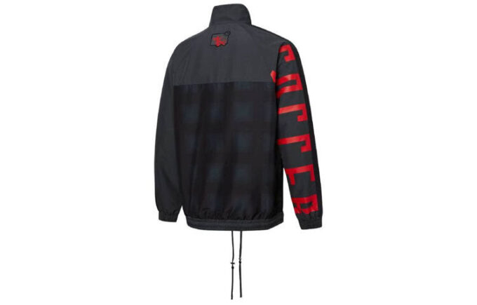 Stand Collar Zipper Långärmad Jacka med Logotyp Svart