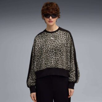 T7 Leopard Luxe Damtröja med djurtryck och rund halsringning