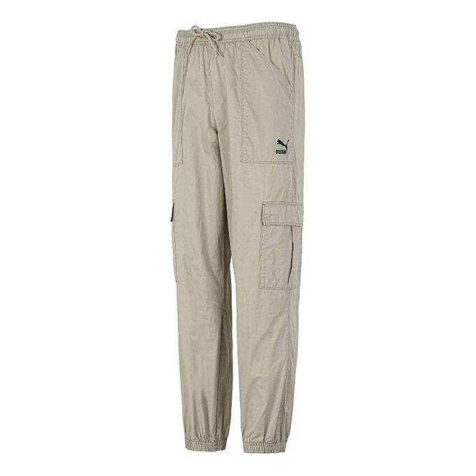 Vävd Cargo Bundle Feet Casual Långbyxor Krämiga Vita