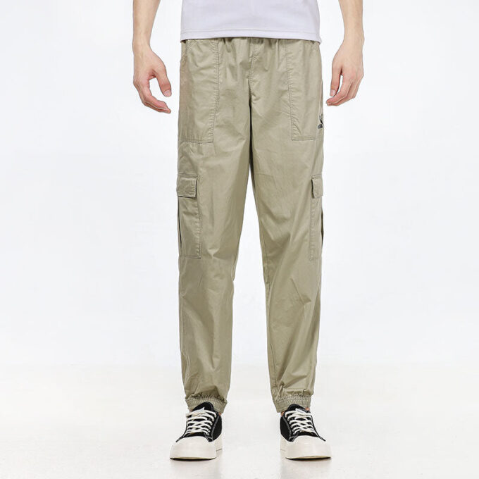 Vävd Cargo Bundle Feet Casual Långbyxor Krämiga Vita