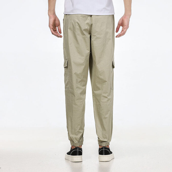 Vävd Cargo Bundle Feet Casual Långbyxor Krämiga Vita