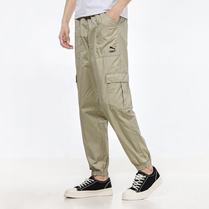 Vävd Cargo Bundle Feet Casual Långbyxor Krämiga Vita