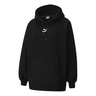 (WMNS) Classics Oversized Logo Print Hoodie Svart