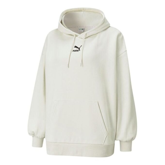 (WMNS) Classics Oversized Logo Print Plus Fleece Keep Warm Hoodie Grå