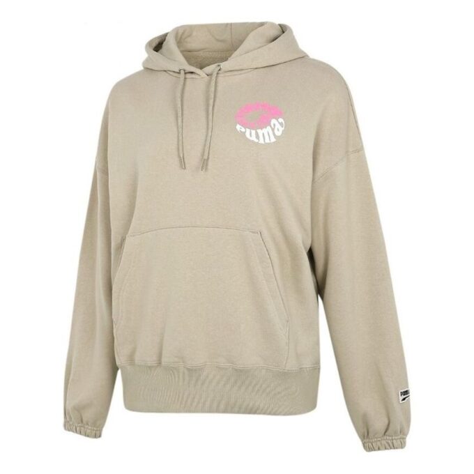 (WMNS) Downtown Graphic Hoodie Andningsbar Bokstäver Tryck Långärmad Khaki
