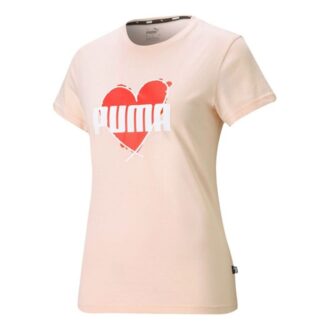 (WMNS) Hjärtformad T-shirt med Kärlekstryck Logotyp Sport Rund Hals Kortärmad Rosa Röd